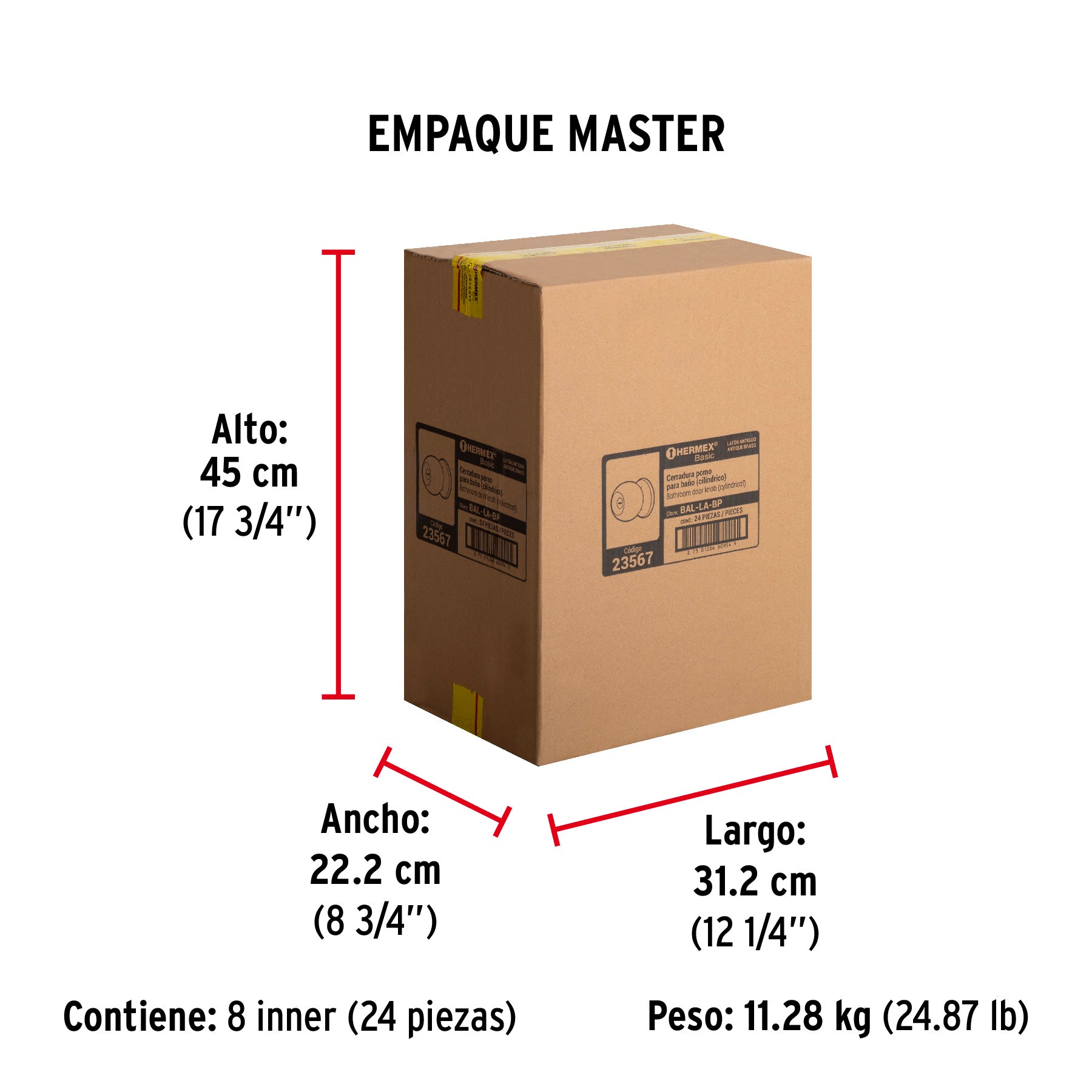 Cerradura pomo, LA, baño, cilíndrica, Hermex Basic