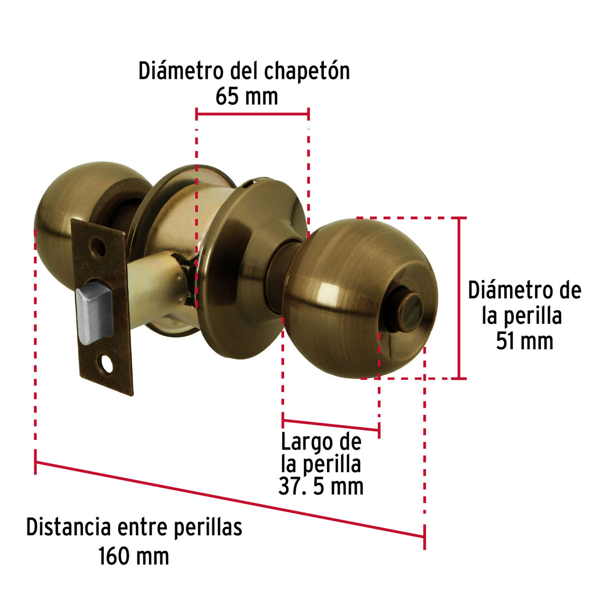 Cerradura pomo, LA, baño, cilíndrica, Hermex Basic