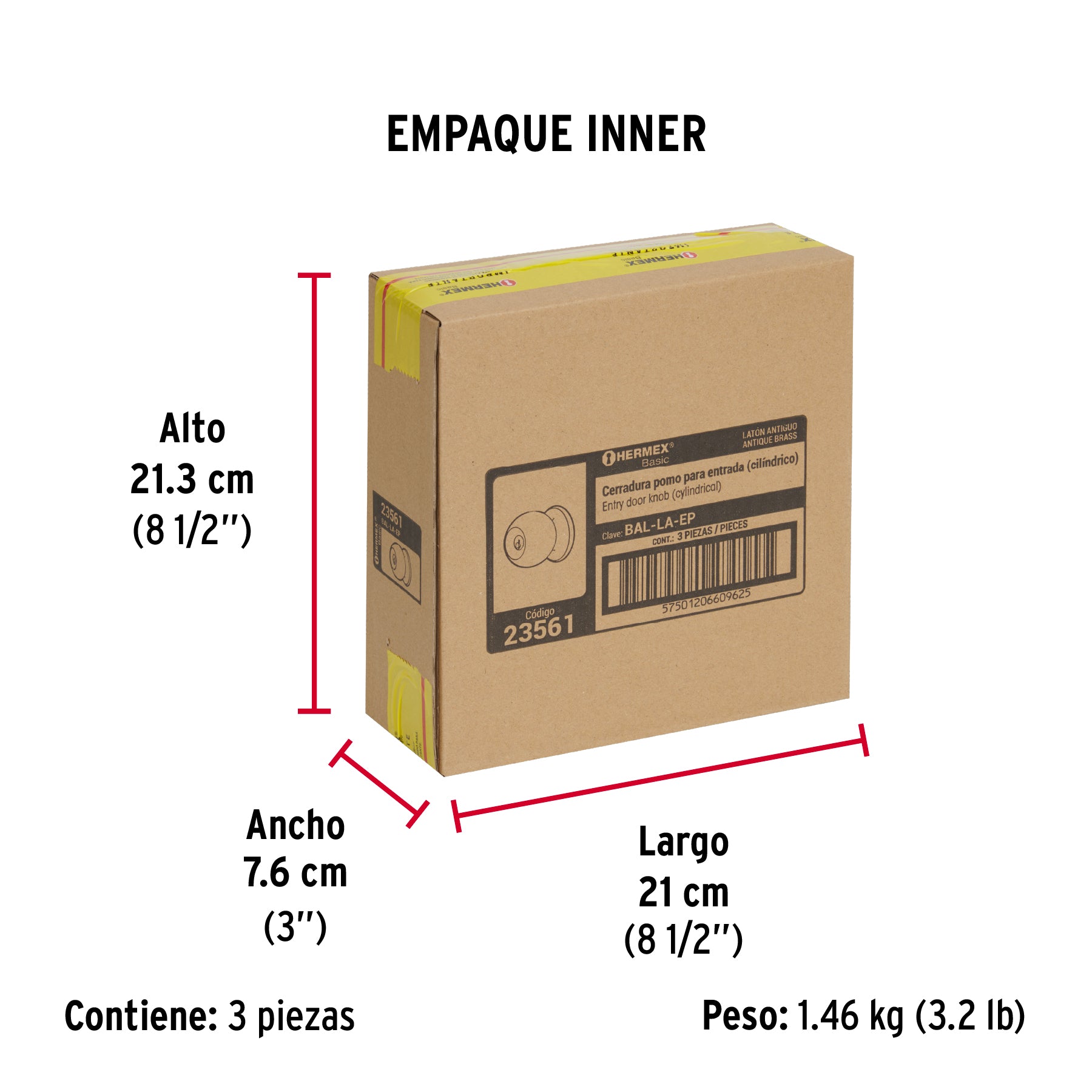 Cerradura pomo, LA, entrada, cilíndrica, Hermex Basic