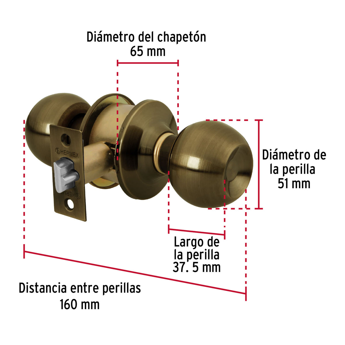 Cerradura pomo, LA, entrada, cilíndrica, Hermex Basic