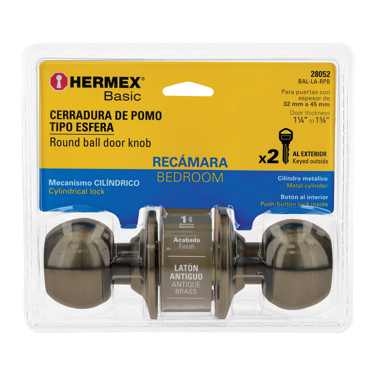 Cerradura esfera,cil, rec, antiguo,HB,blister
