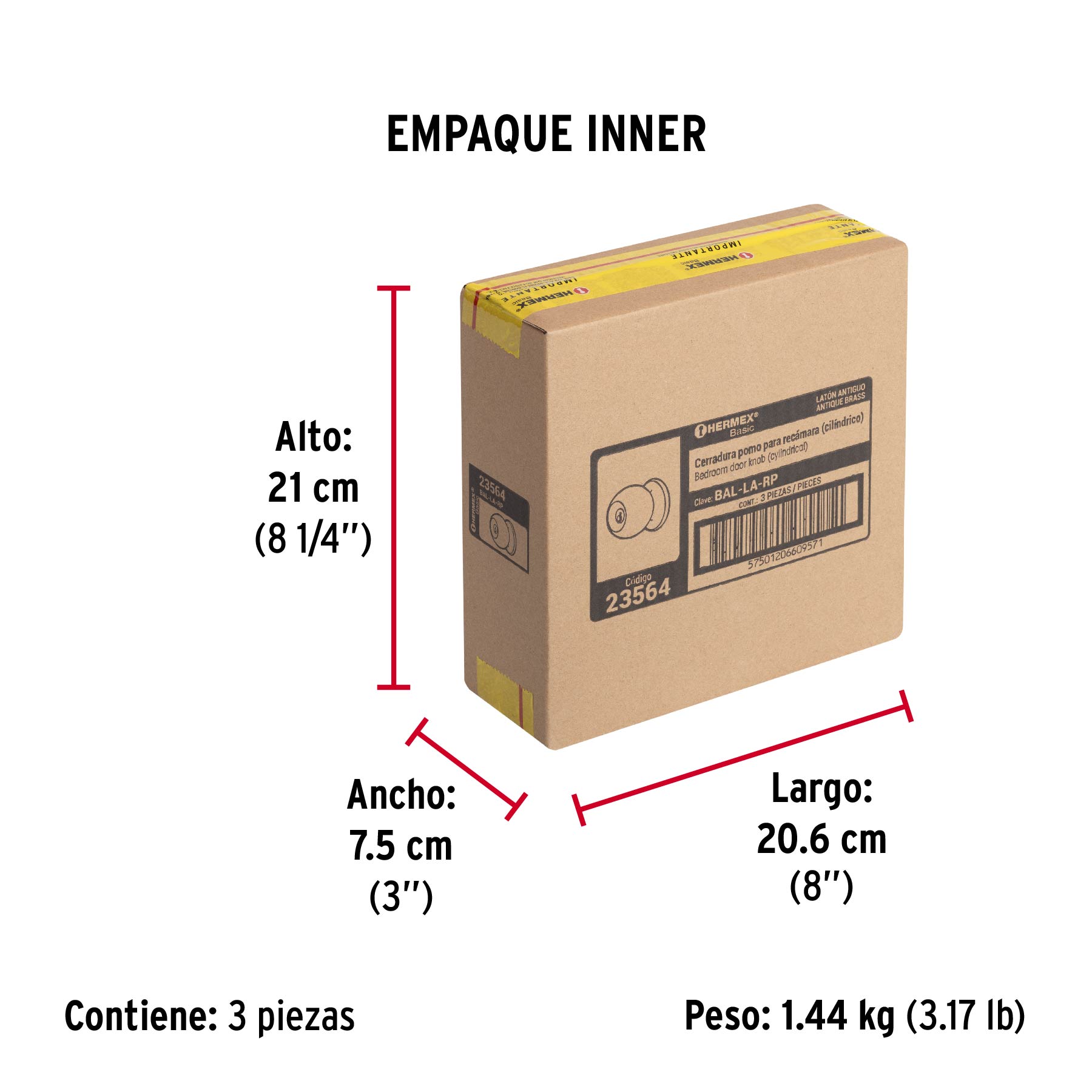 Cerradura pomo, LA, recámara, cilíndrica, Hermex Basic