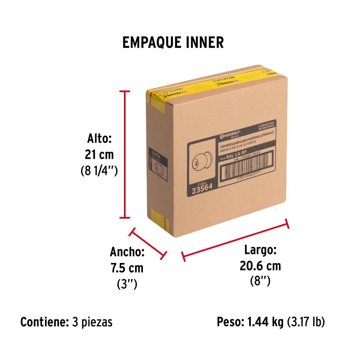 Cerradura pomo, LA, recámara, cilíndrica, Hermex Basic