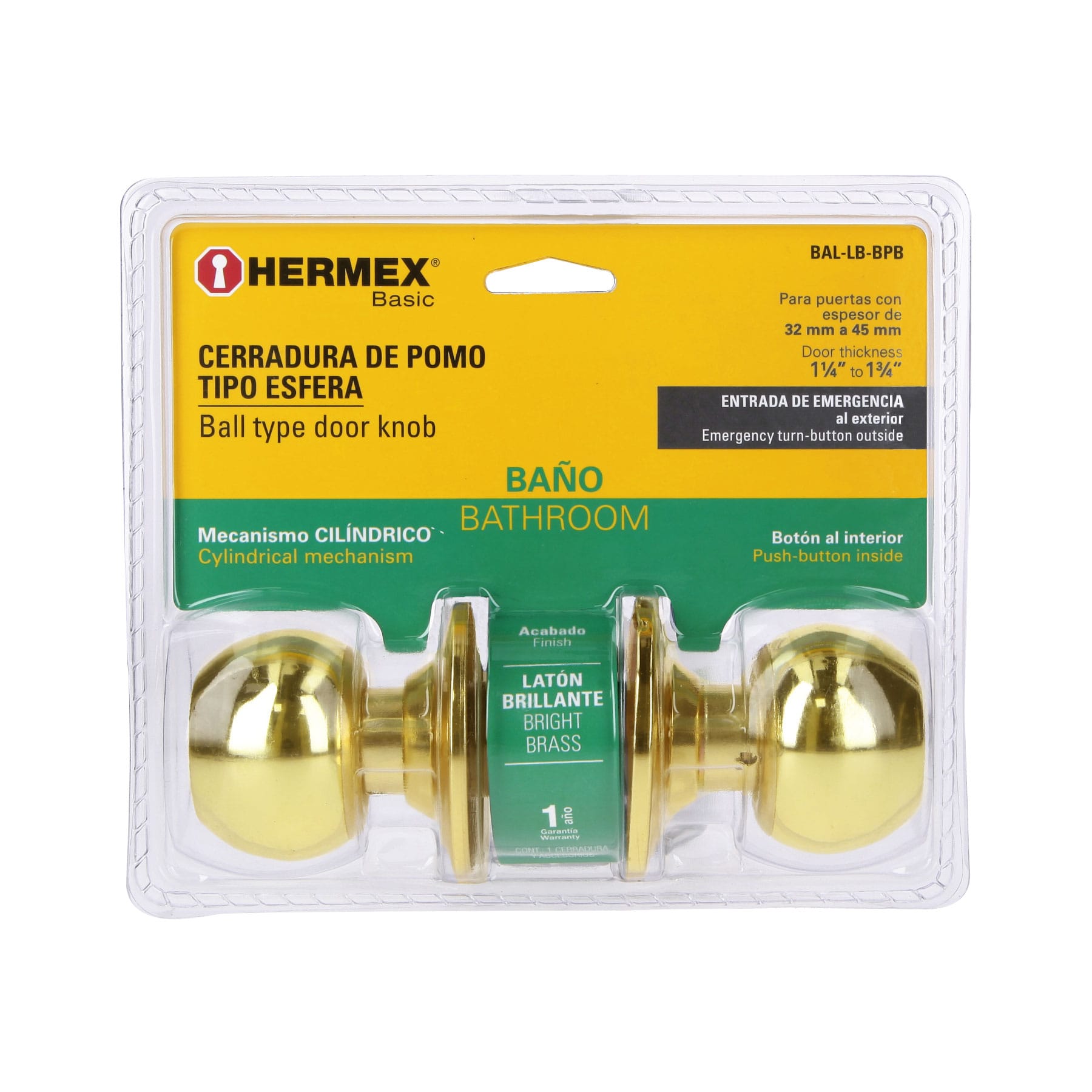 Cerradura esfera,cil,baño,brillante,HB,blister