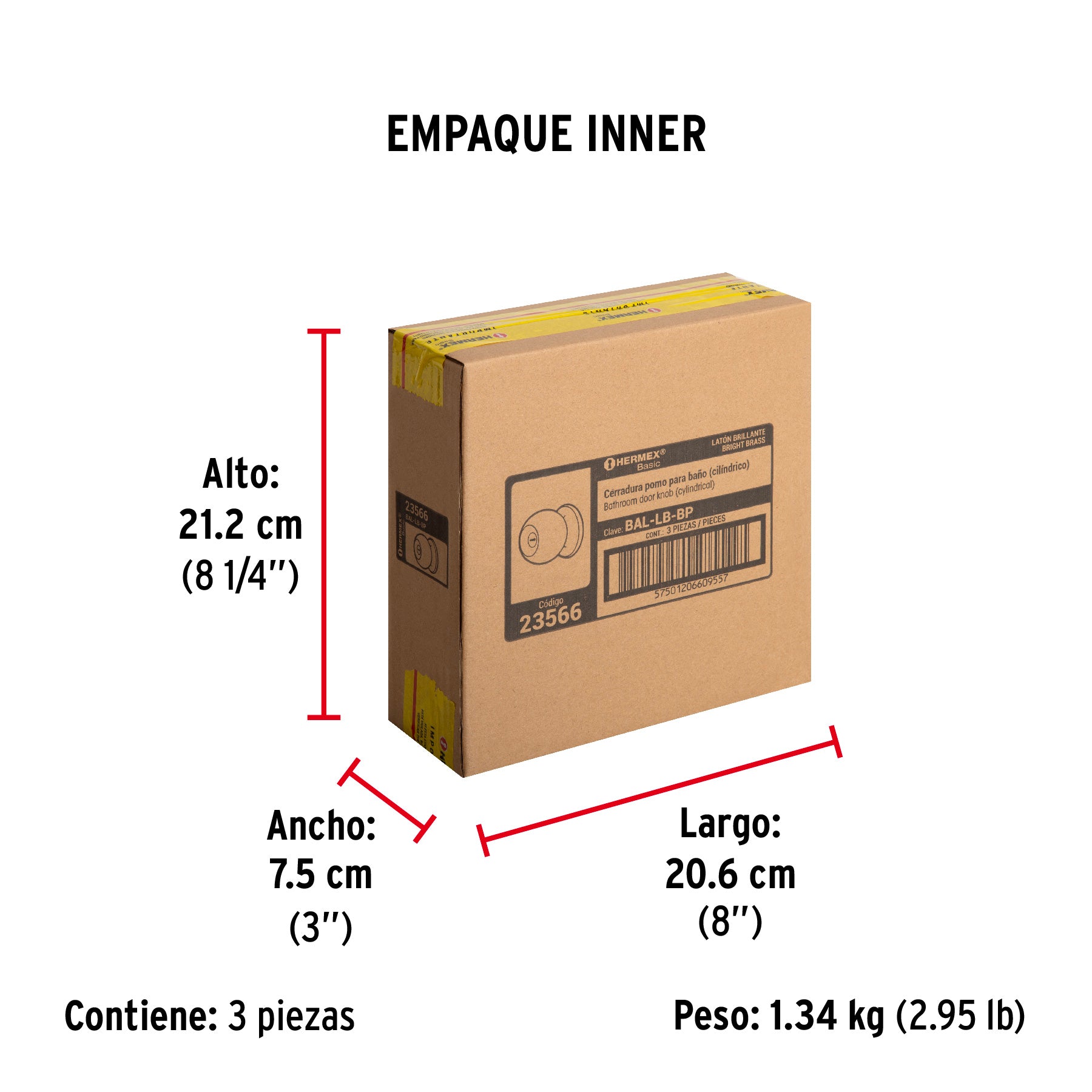 Cerradura pomo, LB, baño, cilíndrica, Hermex Basic