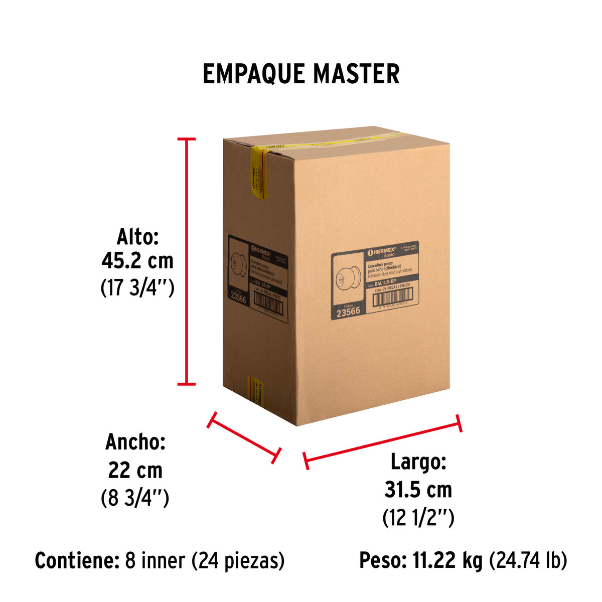 Cerradura pomo, LB, baño, cilíndrica, Hermex Basic