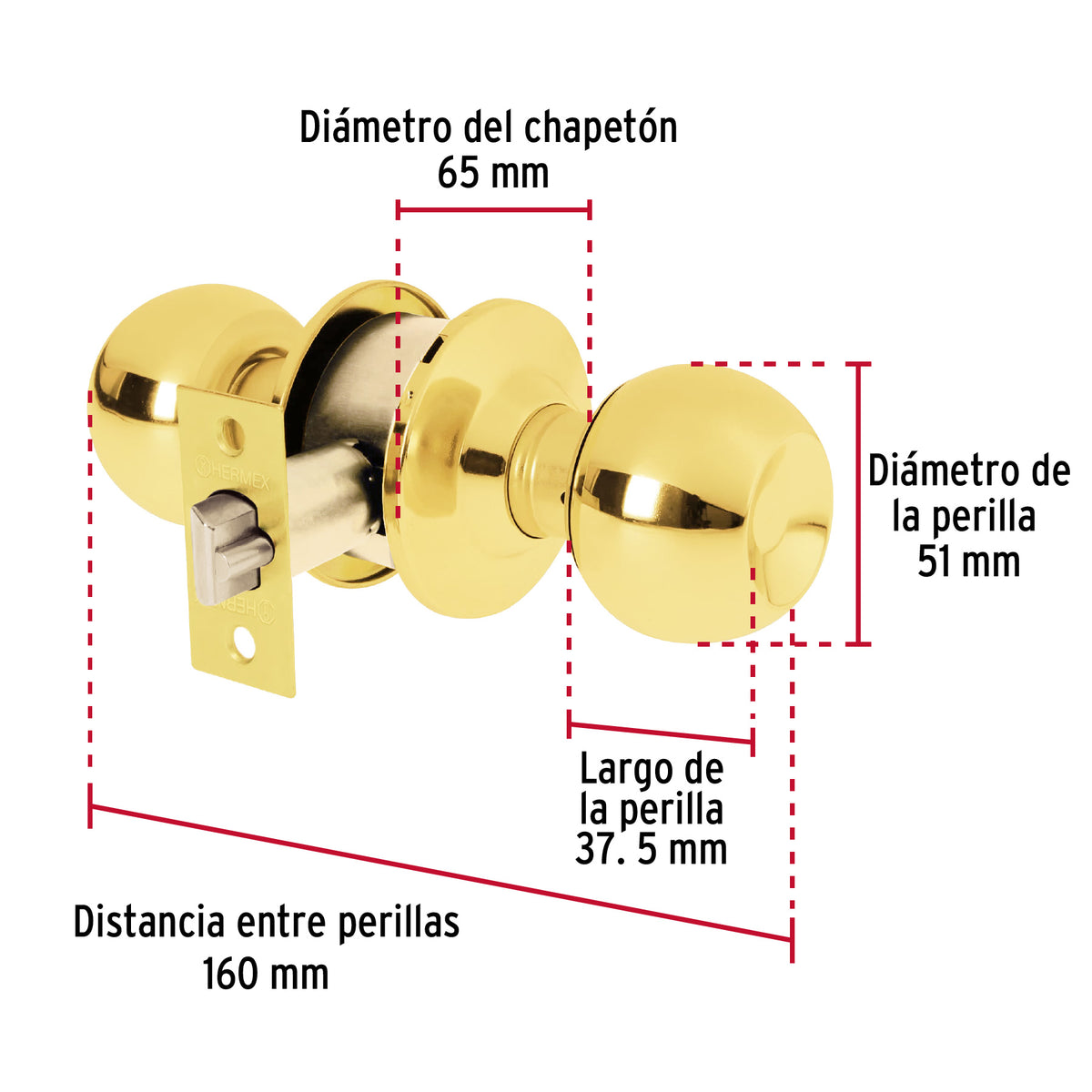 Cerradura pomo, LB, entrada, cilíndrica, Hermex Basic