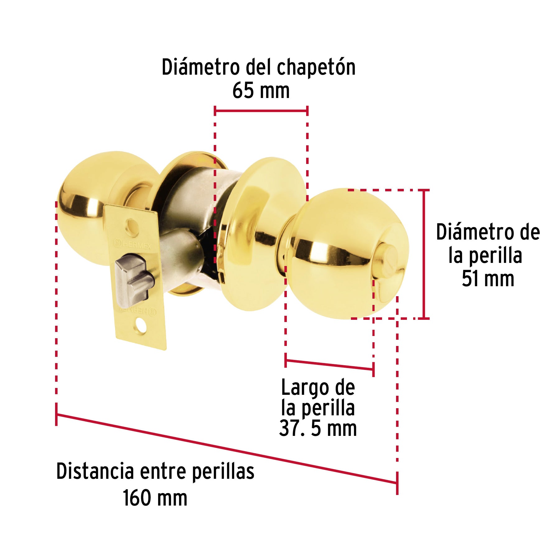Cerradura esfera,cil,rec,brillante,HB,blister