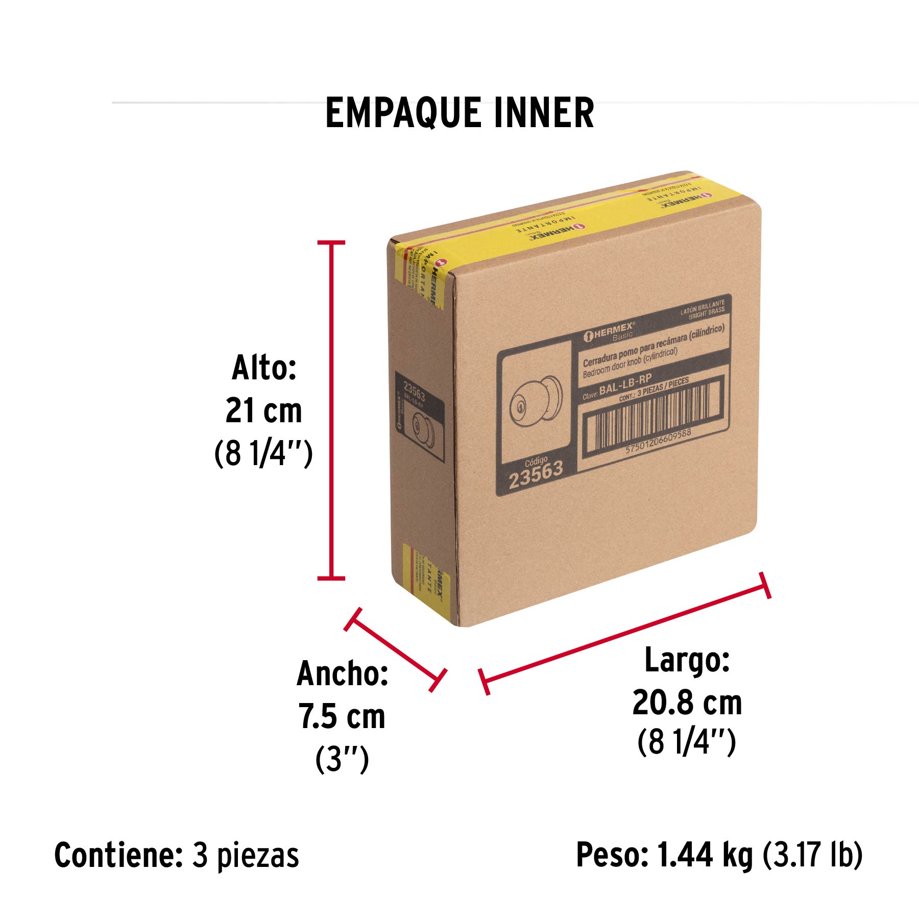 Cerradura pomo, LB, recámara, cilíndrica, Hermex Basic