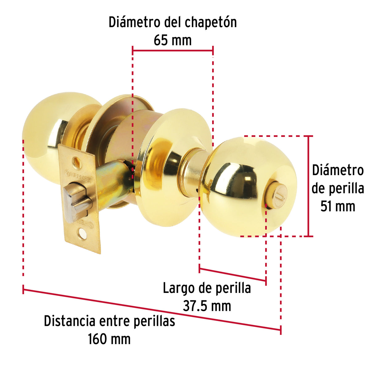 Cerradura pomo, LB, recámara, cilíndrica, Hermex Basic