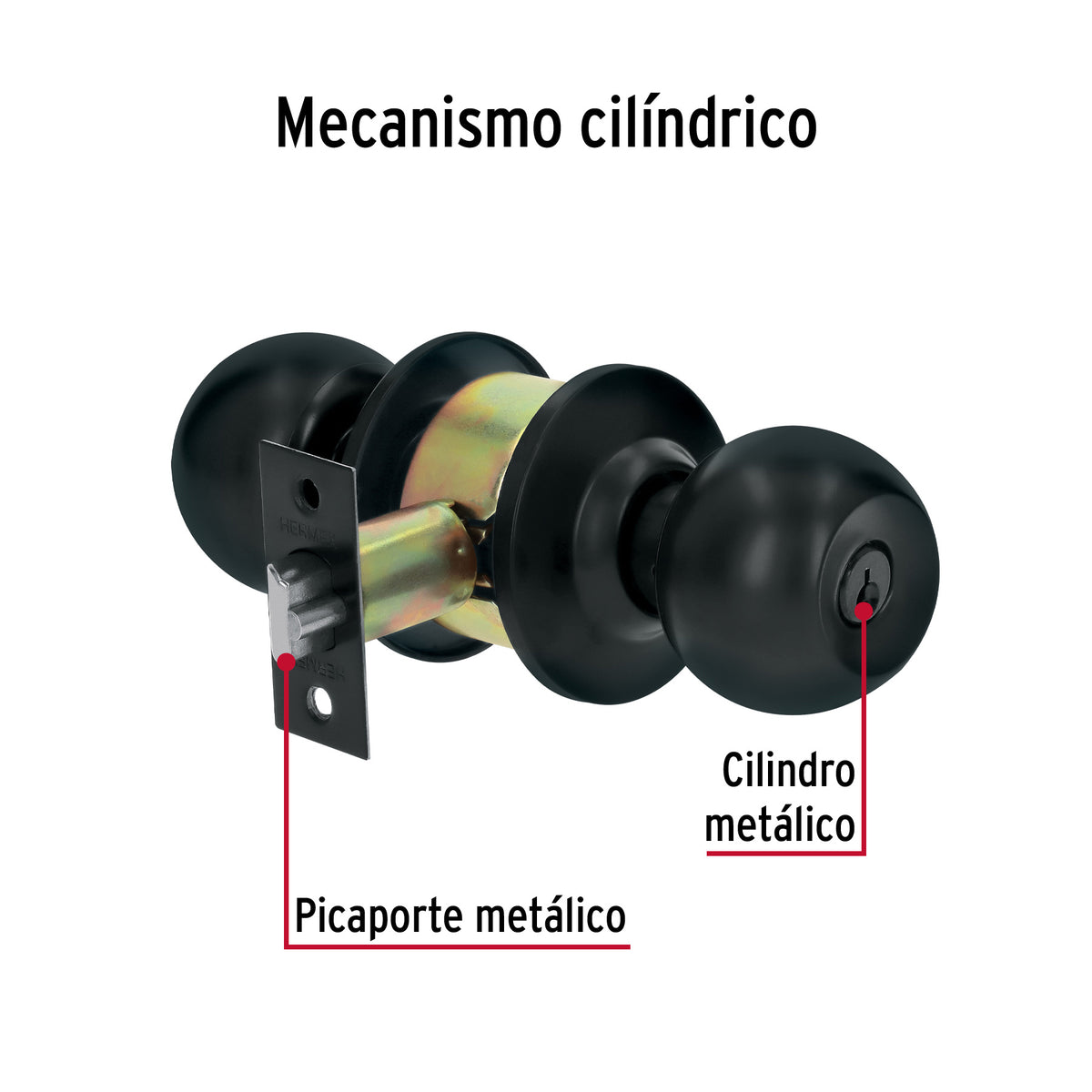 Cerradura tipo esfera, cilíndrico, entrada, negro, Basic