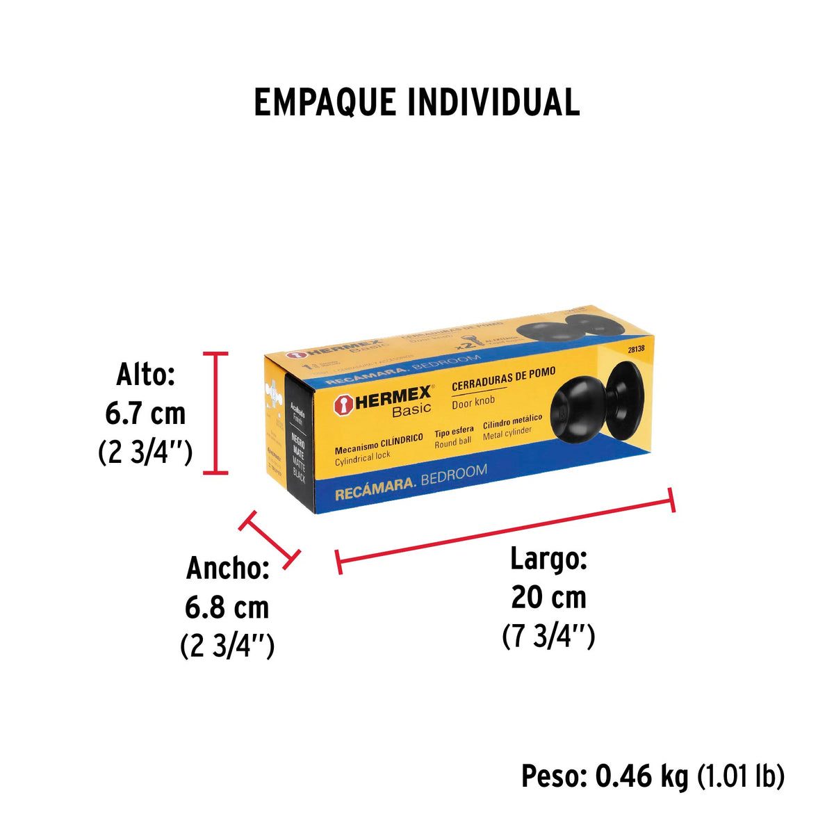 Cerradura tipo esfera, cilíndrico, recámara, negro, Basic