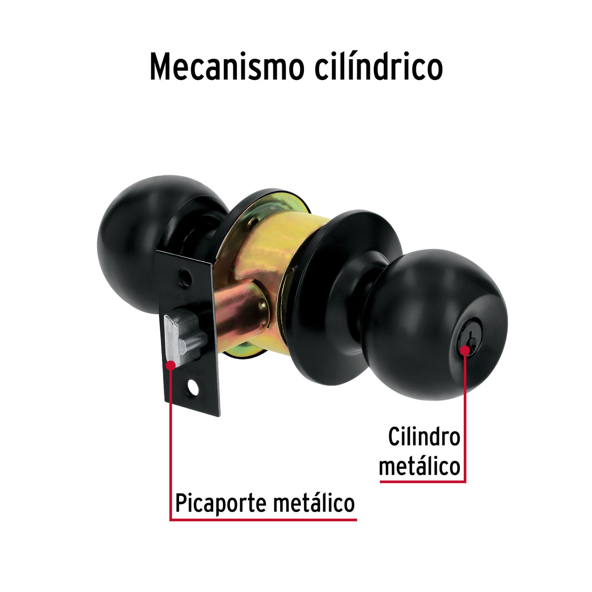Cerradura tipo esfera, cilíndrico, recámara, negro, Basic