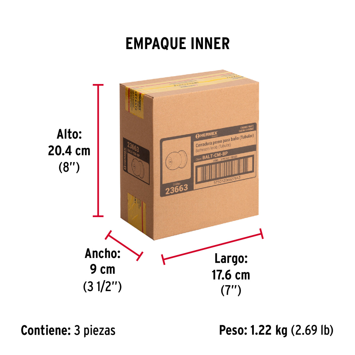 Cerradura pomo, CM, baño, tubular, Hermex Basic