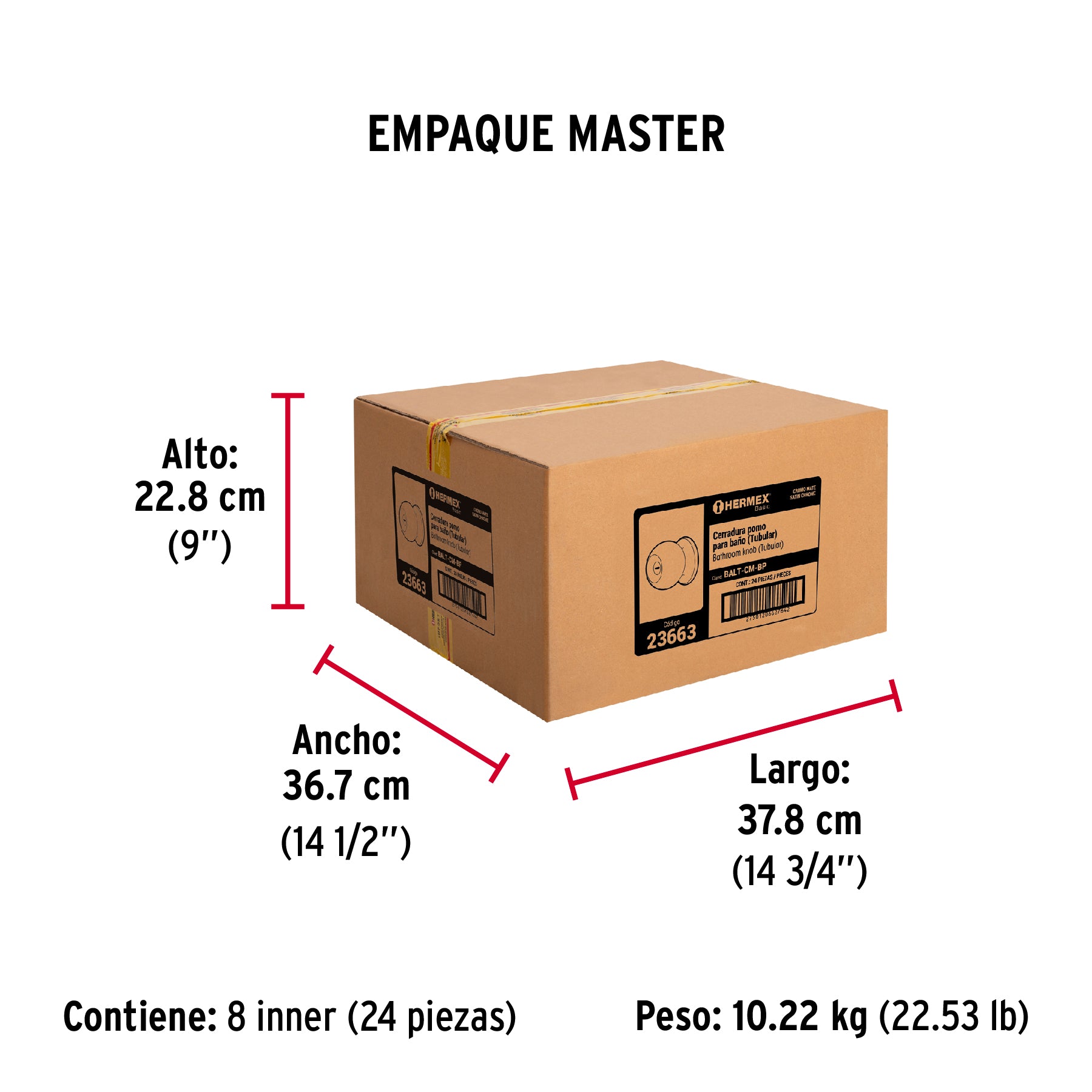 Cerradura pomo, CM, baño, tubular, Hermex Basic