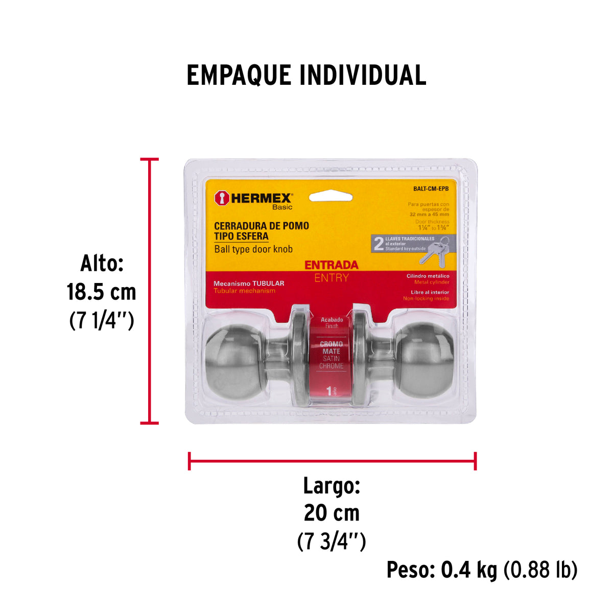 Cerradura esfera,tub,ent,cromo, Basic,blister