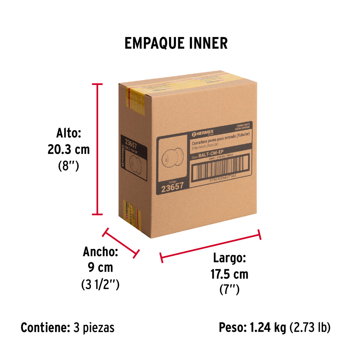 Cerradura pomo, CM, entrada, tubular, Hermex Basic
