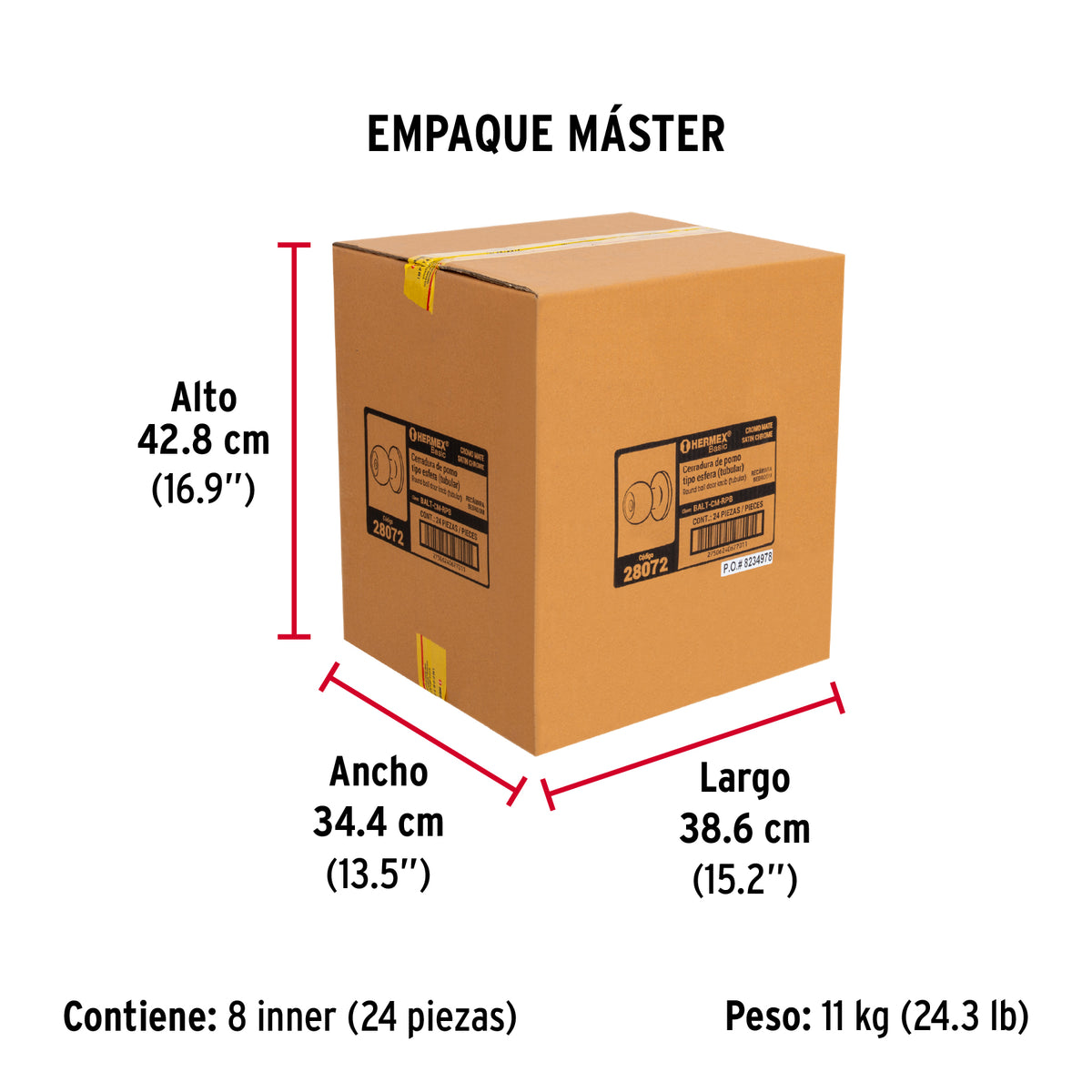 Cerradura esfera,tub,rec,cromo, Basic,blister