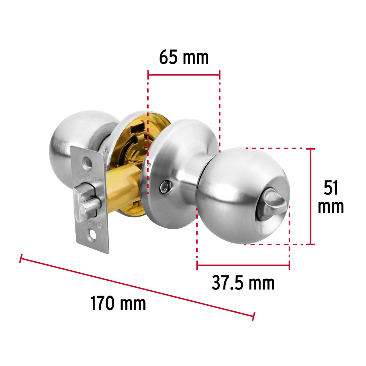 Cerradura pomo, CM, recámara, tubular, Hermex Basic
