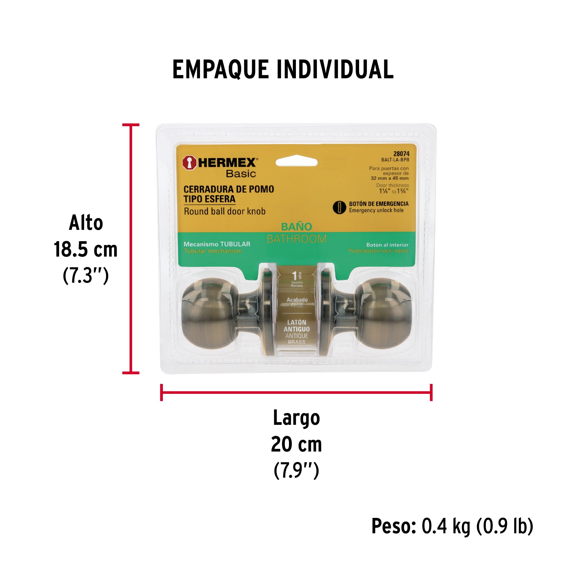 Cerradura esfera,tub,baño, ant, Basic,blister