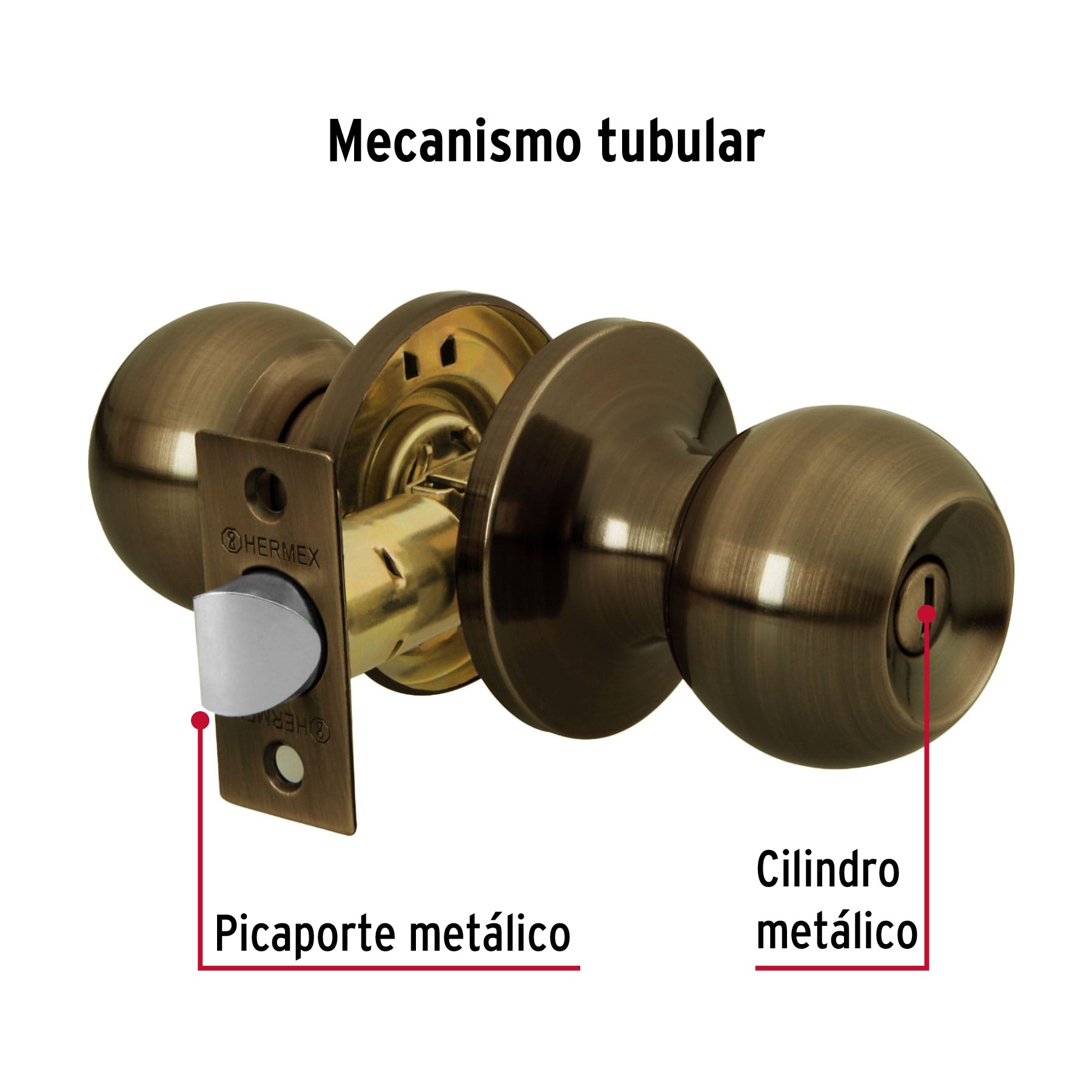 Cerradura pomo, LA, baño, tubular, Hermex Basic