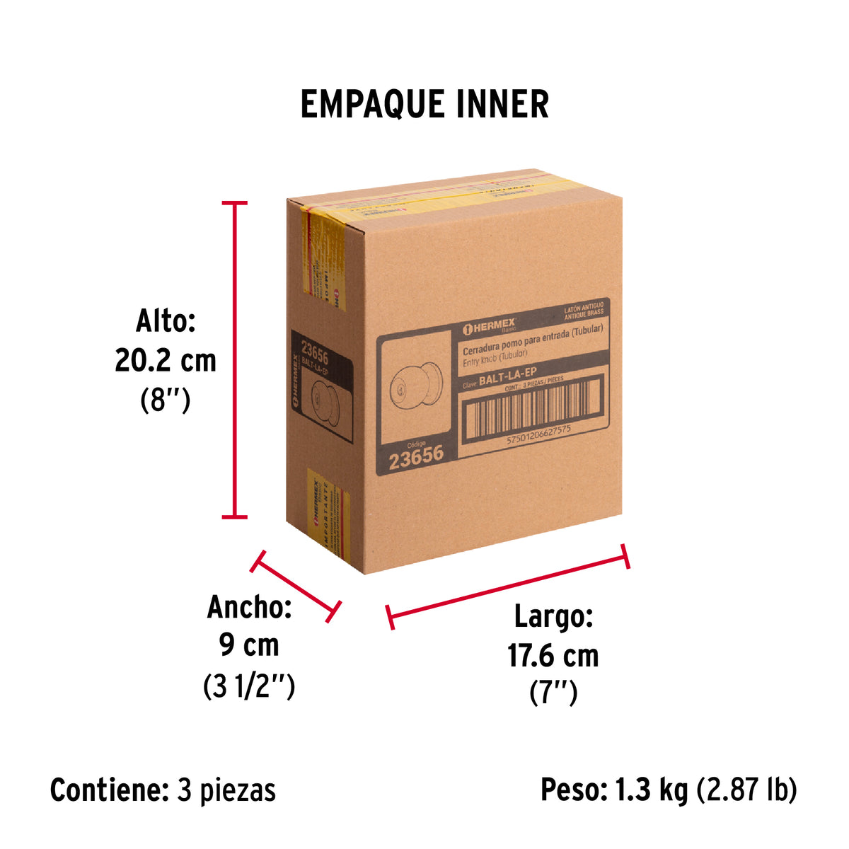 Cerradura pomo, LA, entrada, tubular, Hermex Basic