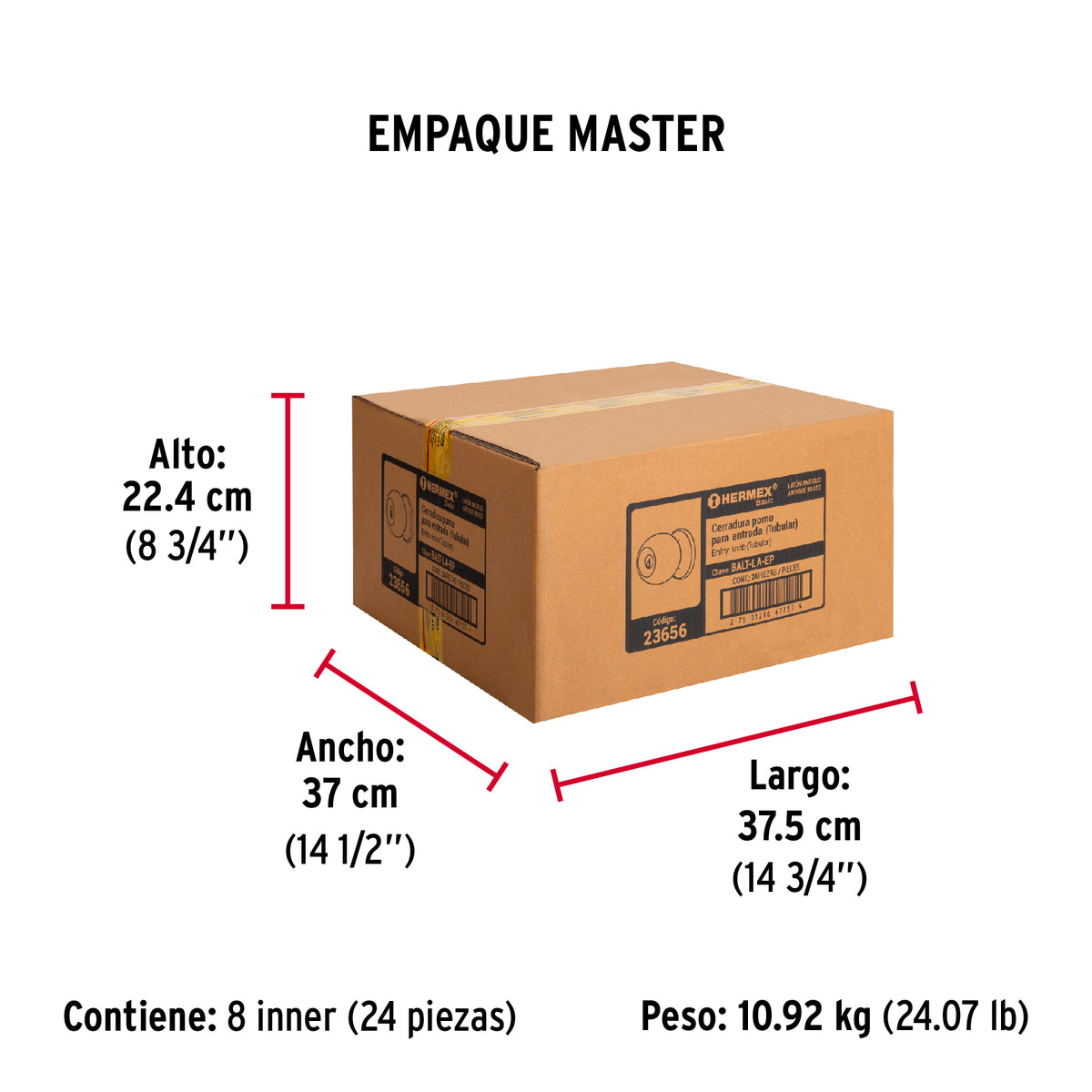 Cerradura pomo, LA, entrada, tubular, Hermex Basic
