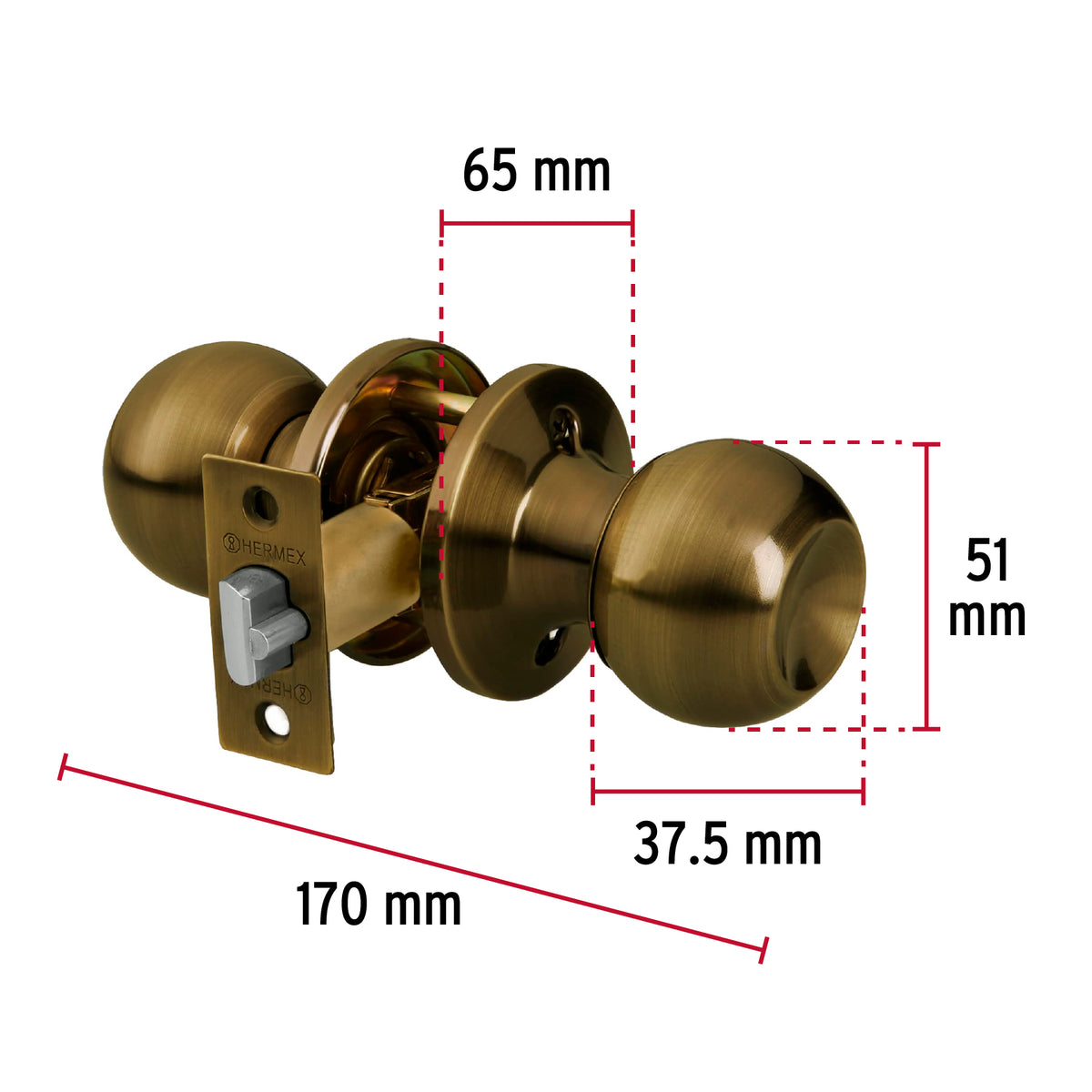 Cerradura pomo, LA, entrada, tubular, Hermex Basic