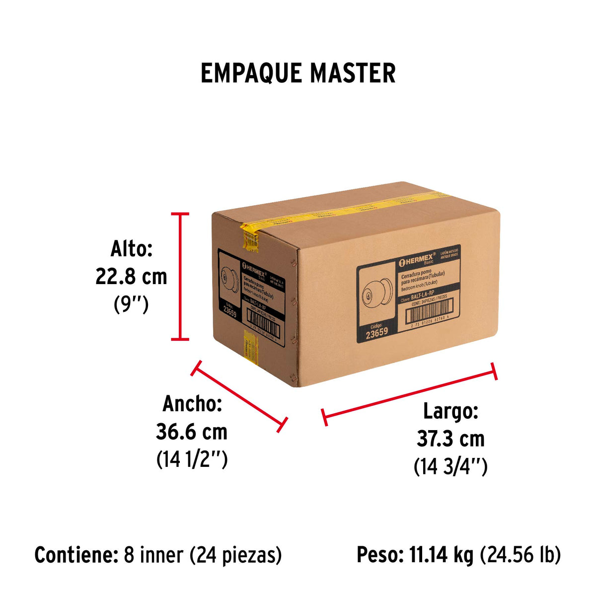 Cerradura pomo, LA, recámara, tubular, Hermex Basic