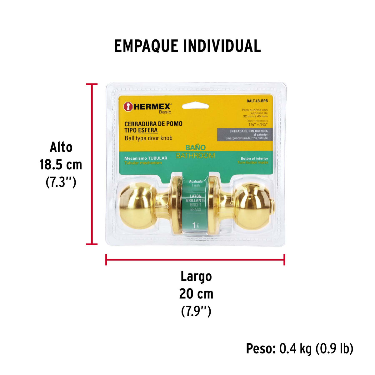 Cerradura esfera,tub,baño,brill, Basic,blister