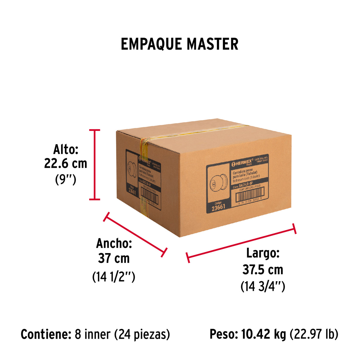 Cerradura pomo, LB, baño, tubular, Hermex Basic