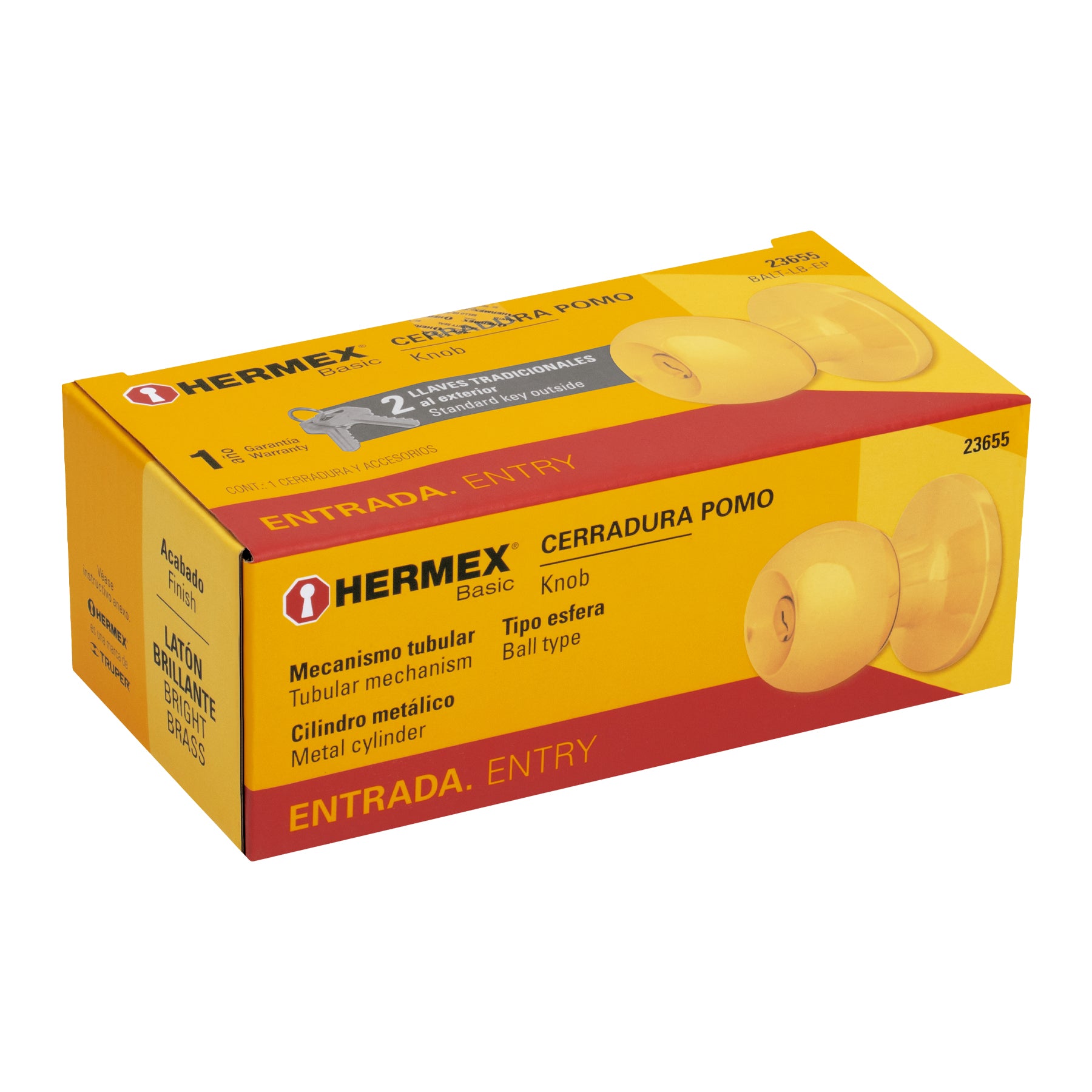 Cerradura pomo, LB, entrada, tubular, Hermex Basic