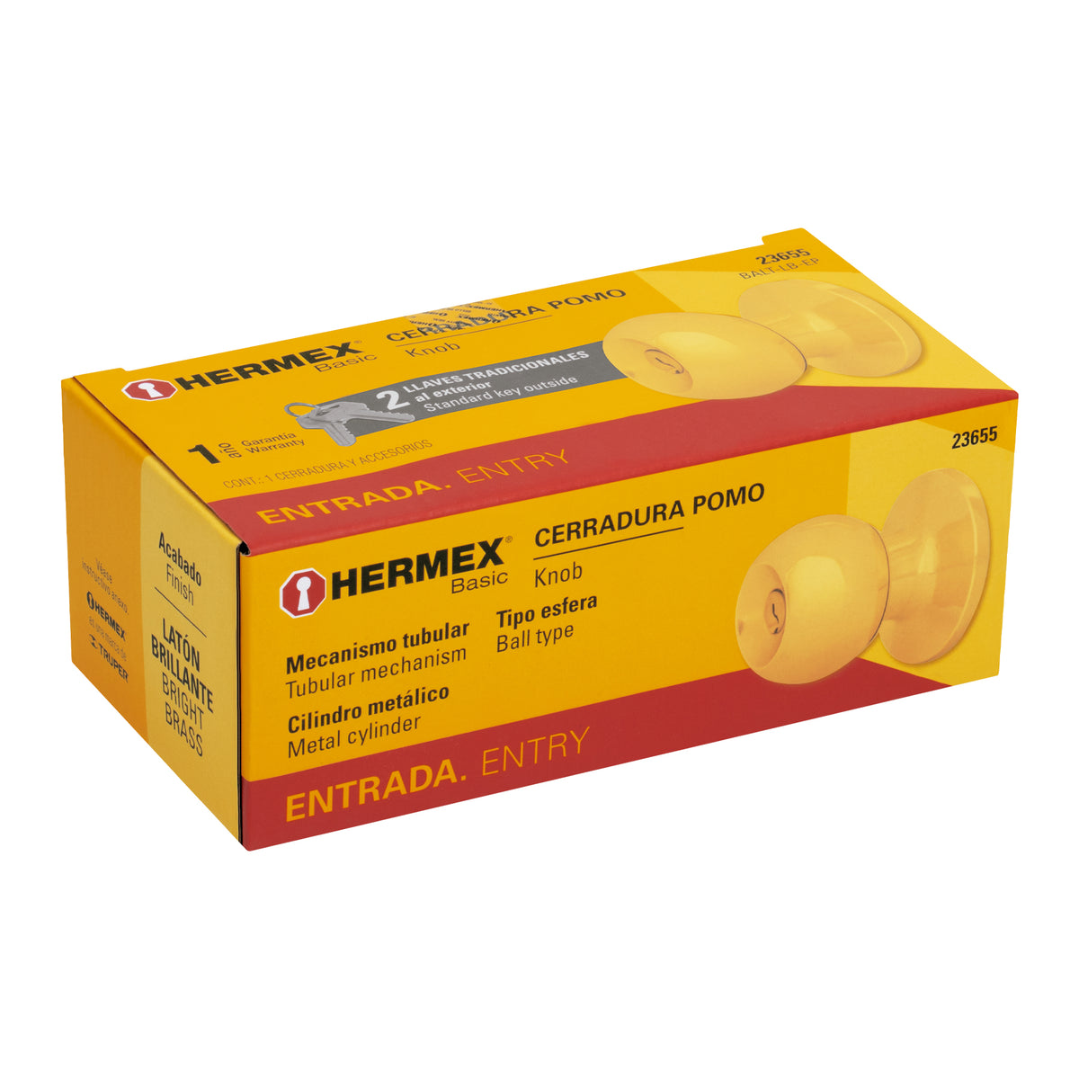 Cerradura pomo, LB, entrada, tubular, Hermex Basic