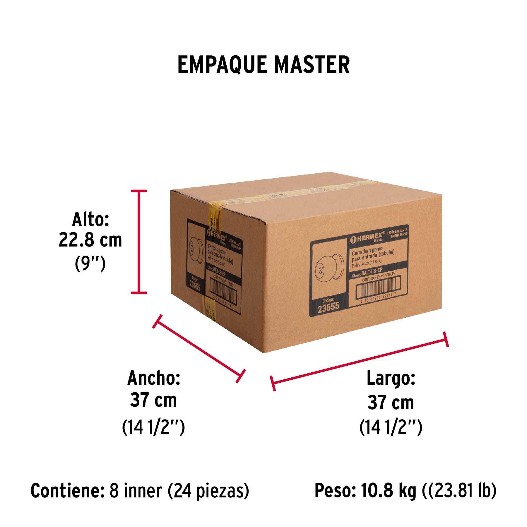 Cerradura pomo, LB, entrada, tubular, Hermex Basic