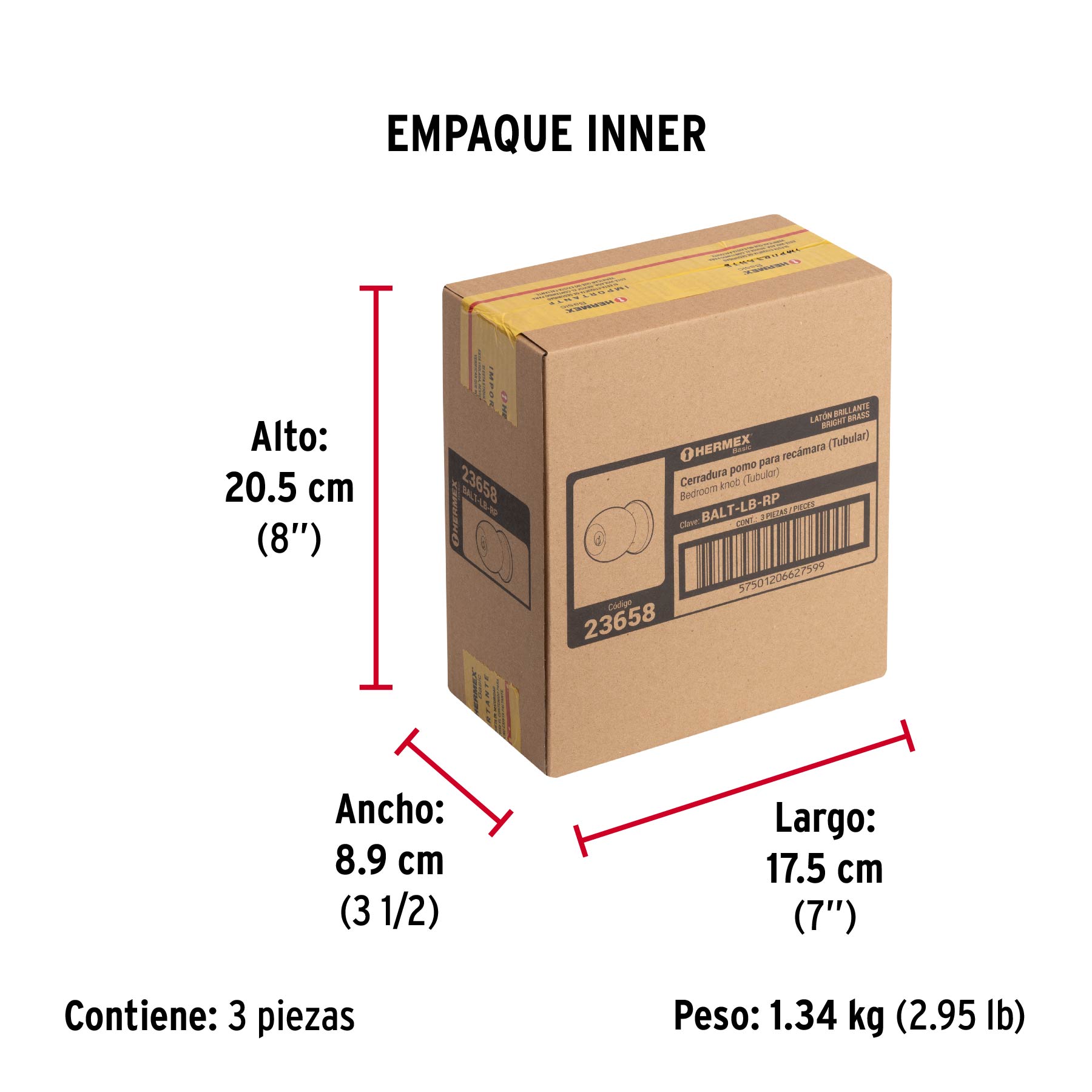 Cerradura pomo, LB, recámara, tubular, Hermex Basic