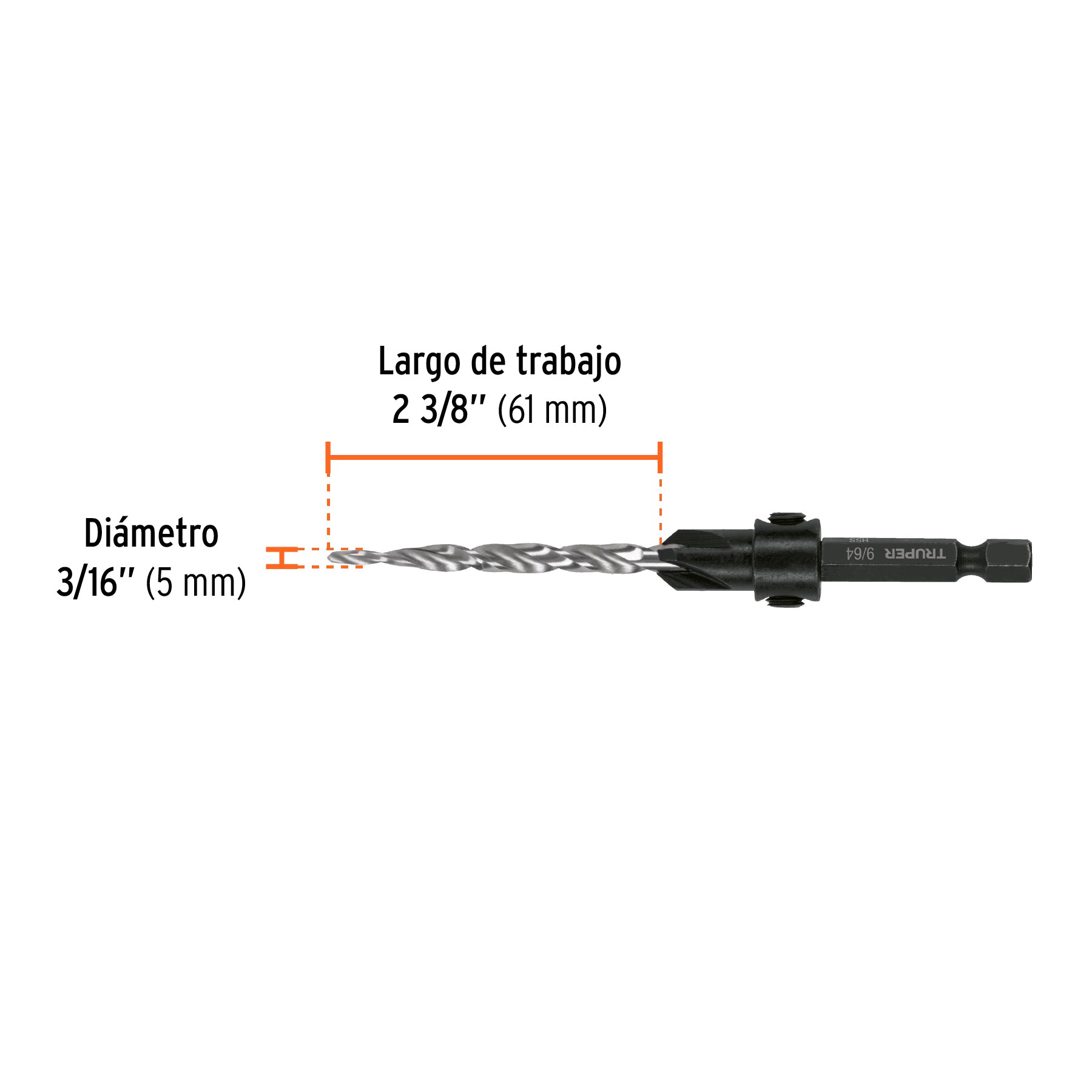 Broca avellanadora #10 para madera, 3/16', Truper