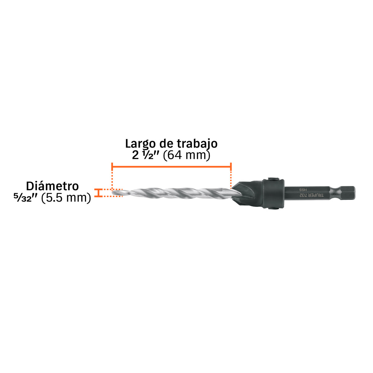 Broca avellanadora #12 para madera, 7/32', TRUPER