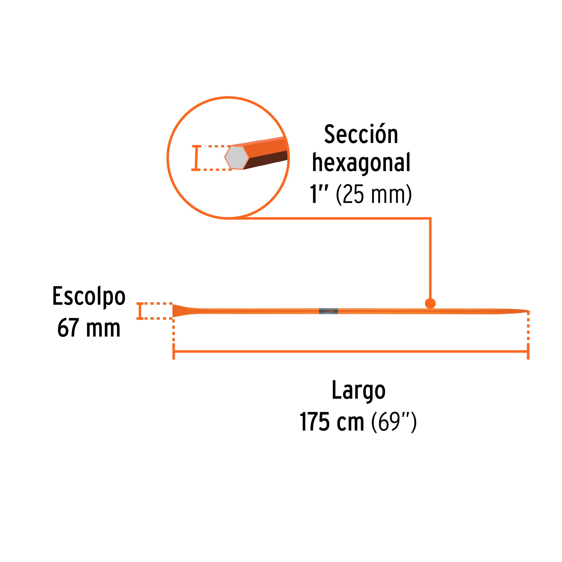 Barreta de punta de 1" x 175 cms