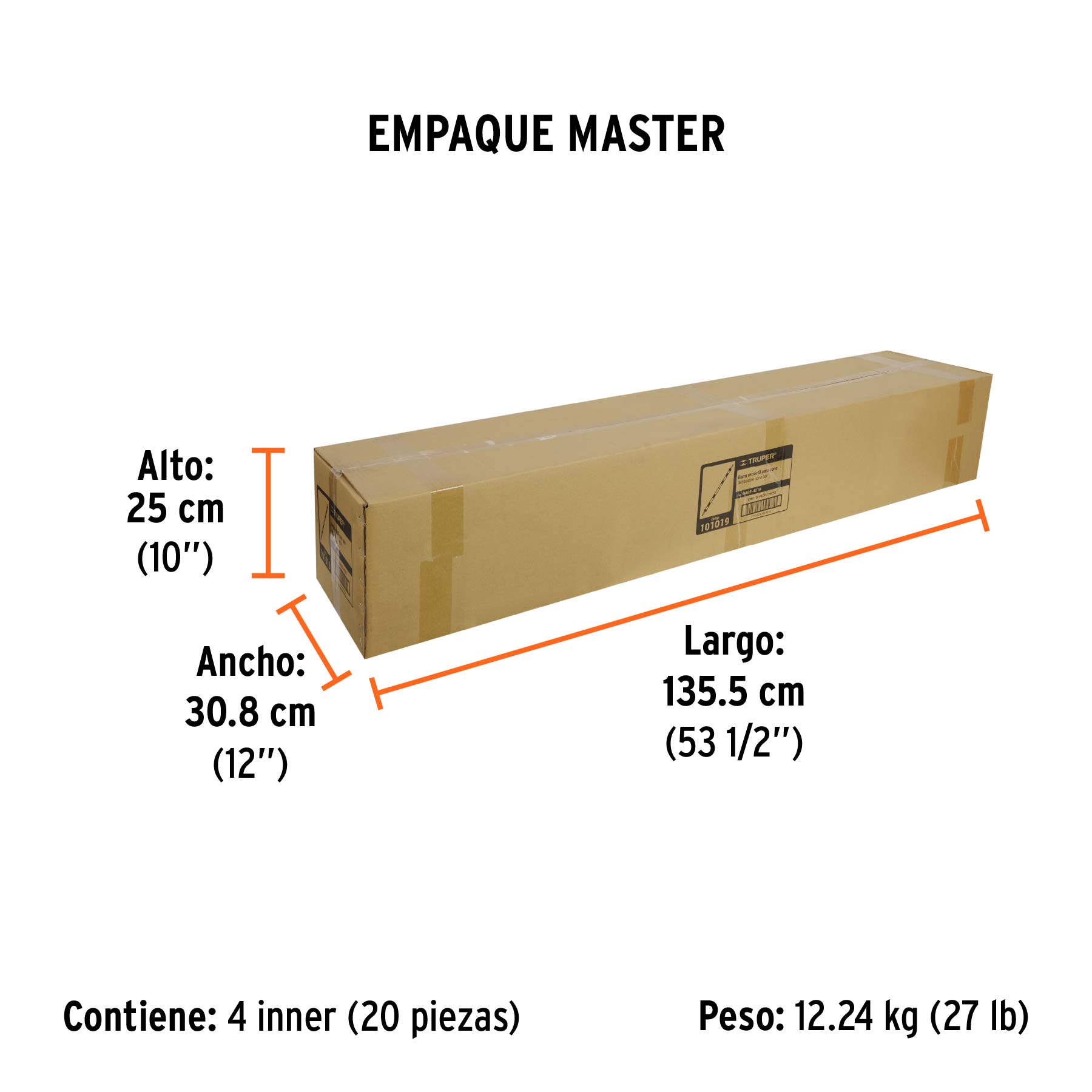 Barra reflejante de PVC, retráctil p/conos, 135 a 210 cm