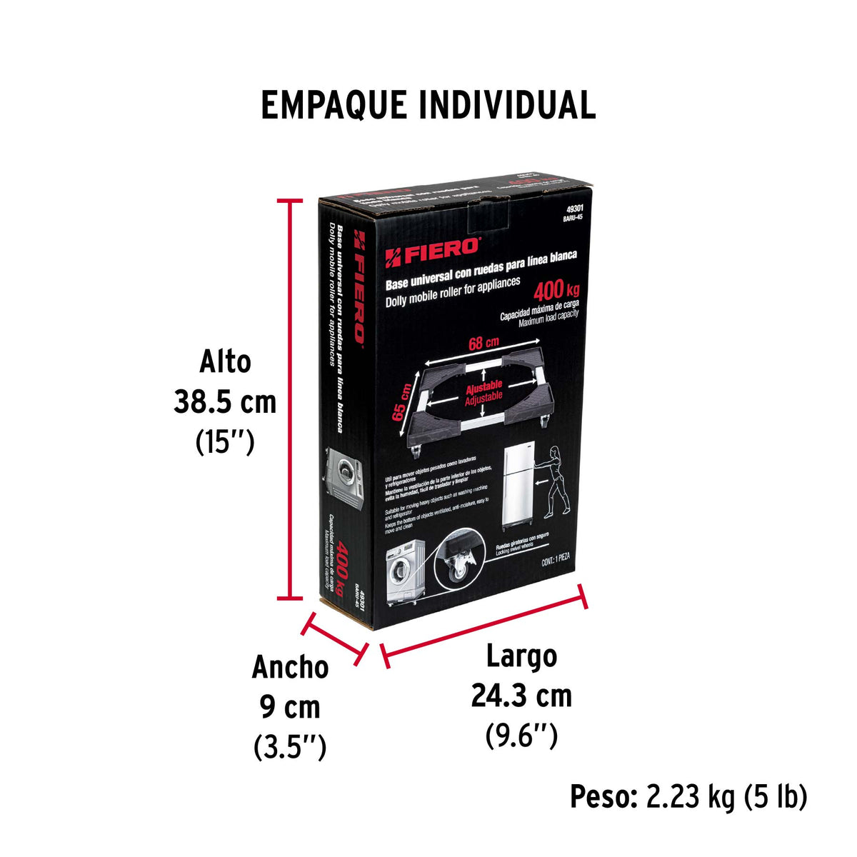 Base con ruedas ajustable para línea blanca, Fiero