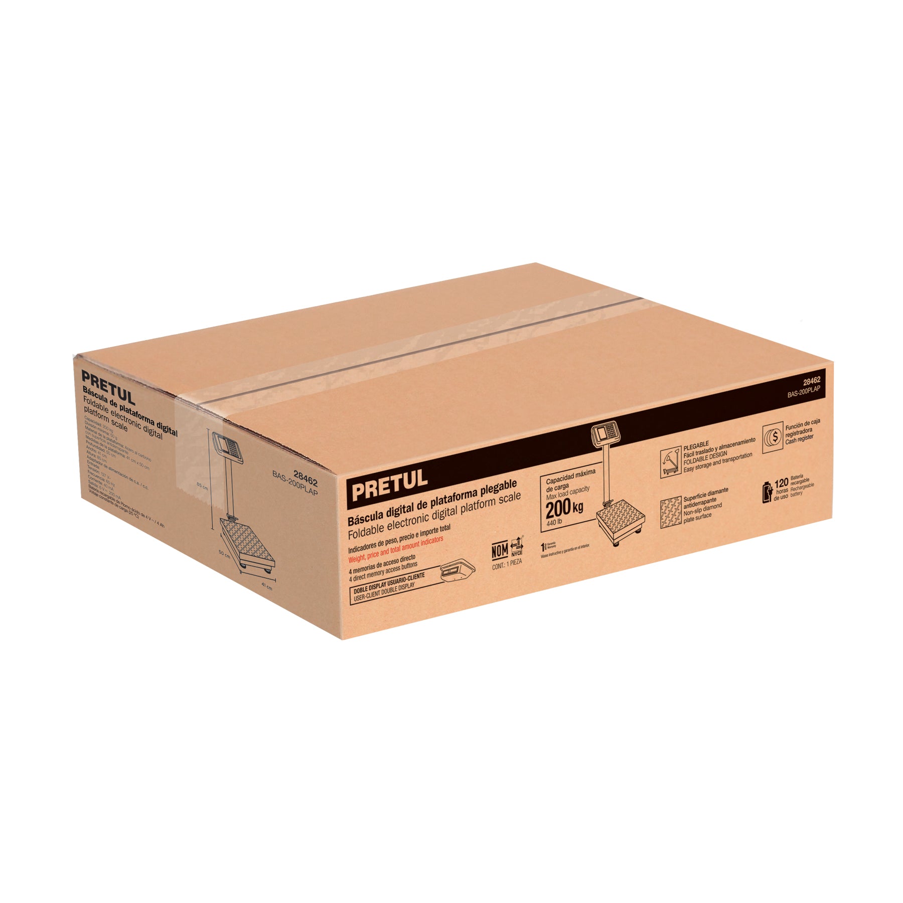Báscula electrónica de plataforma, plegable, 200 kg. Pretul
