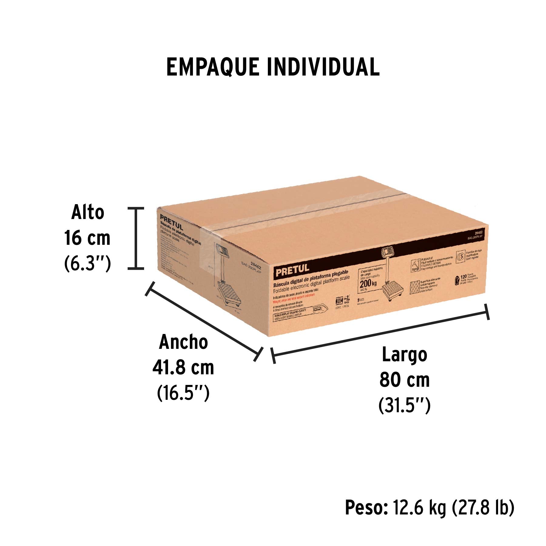 Báscula electrónica de plataforma, plegable, 200 kg. Pretul