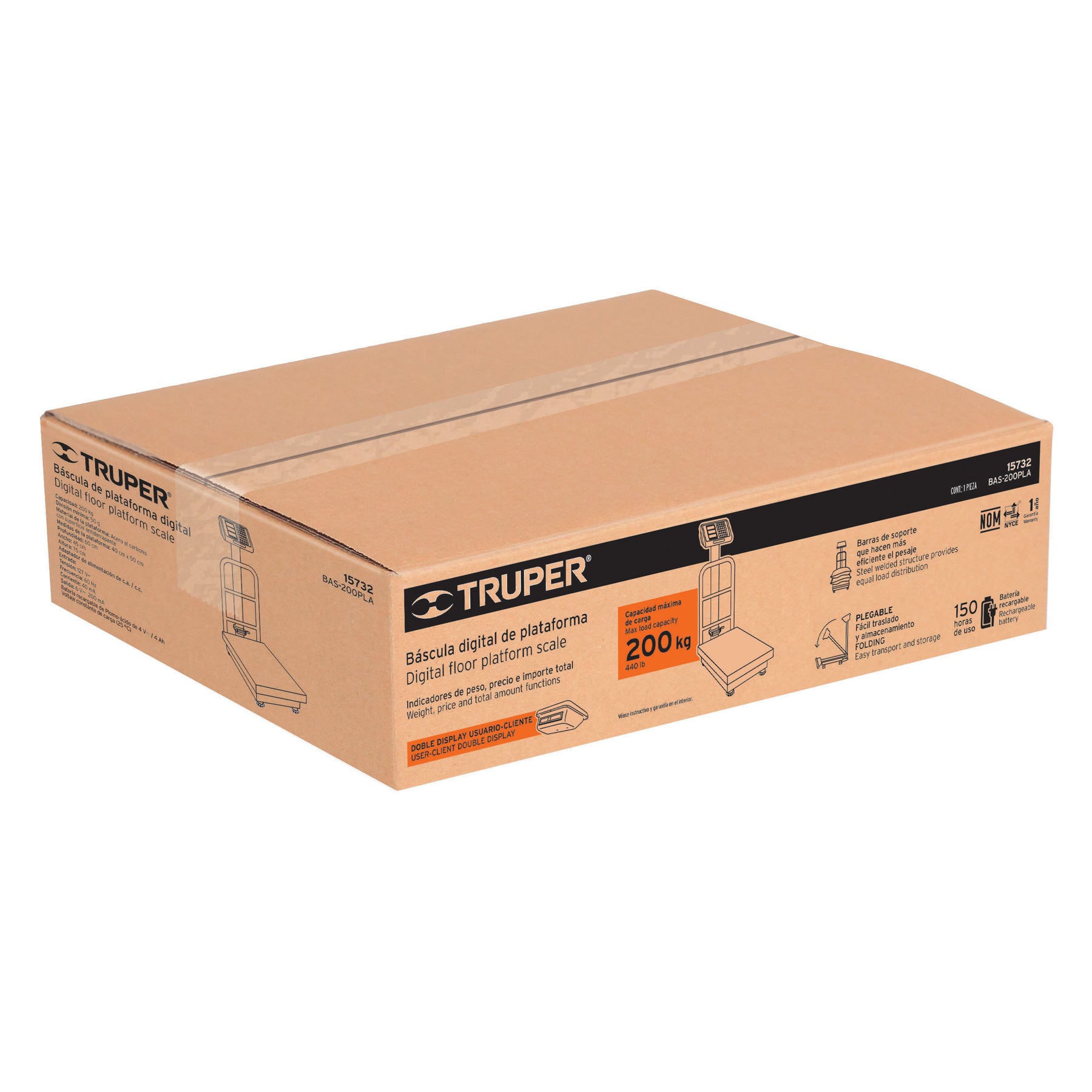 Báscula plegable de plataforma capacidad 200 Kg.