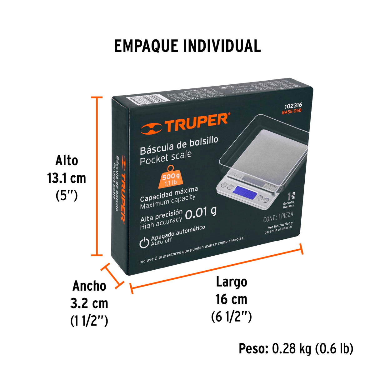 Báscula digital de precisión de bolsillo 500g, Truper