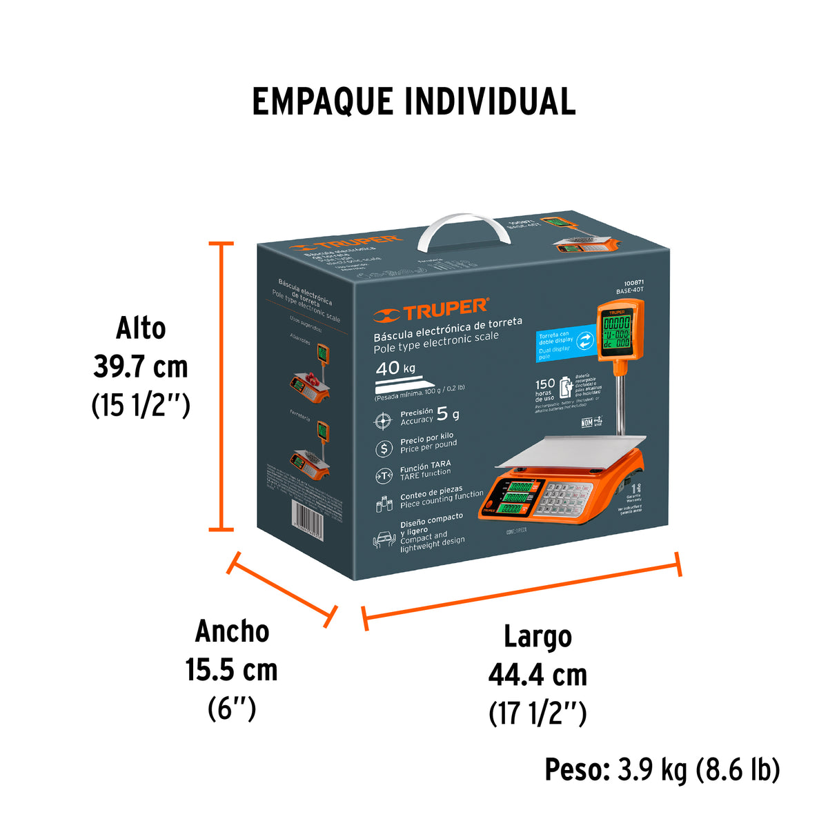 Báscula electrónica multifunciones con torreta, 40 kg