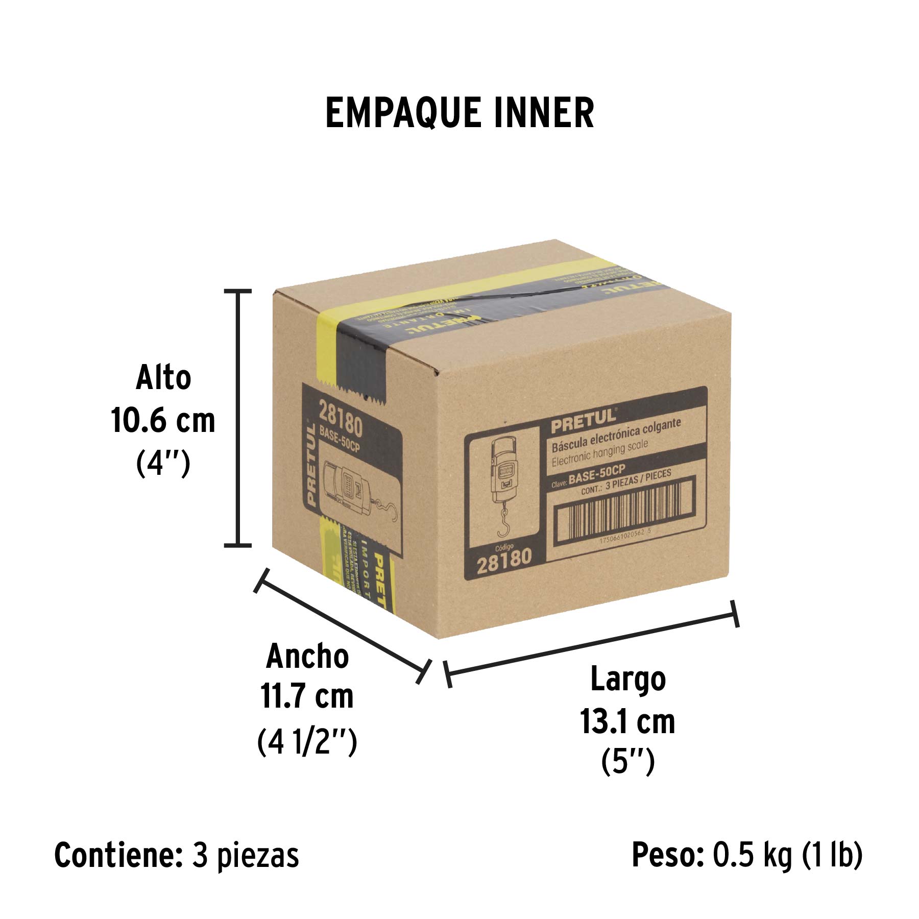 Báscula electrónica colgante, de pilas, 50 kg, Pretul