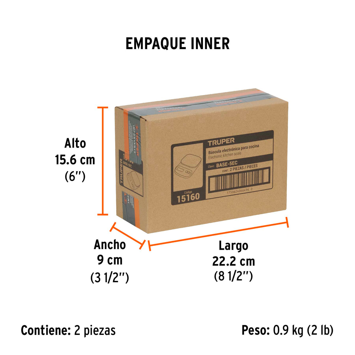 Báscula digital base de vidrio para cocina, capacidad 5kg