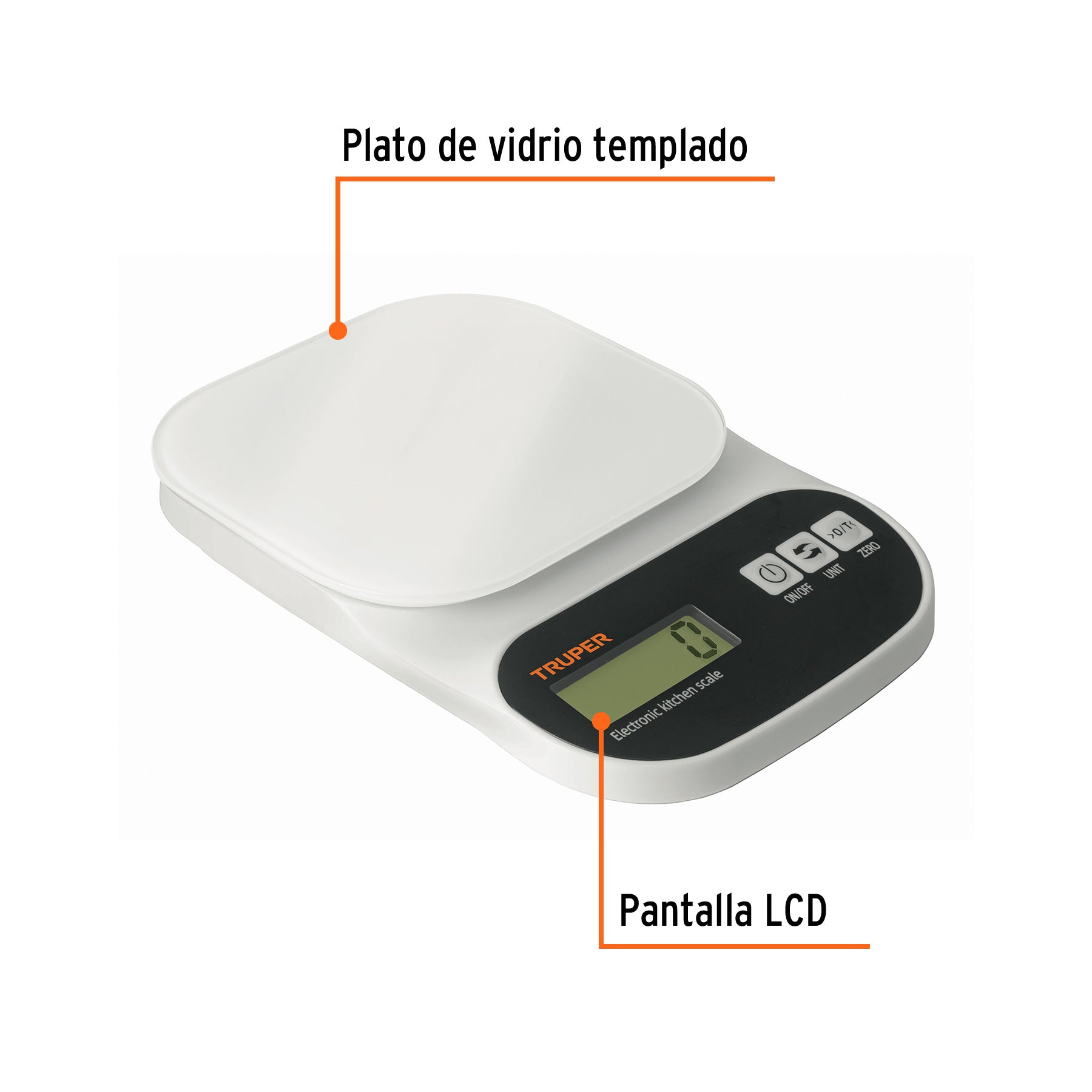 Báscula digital base de vidrio para cocina, capacidad 5kg