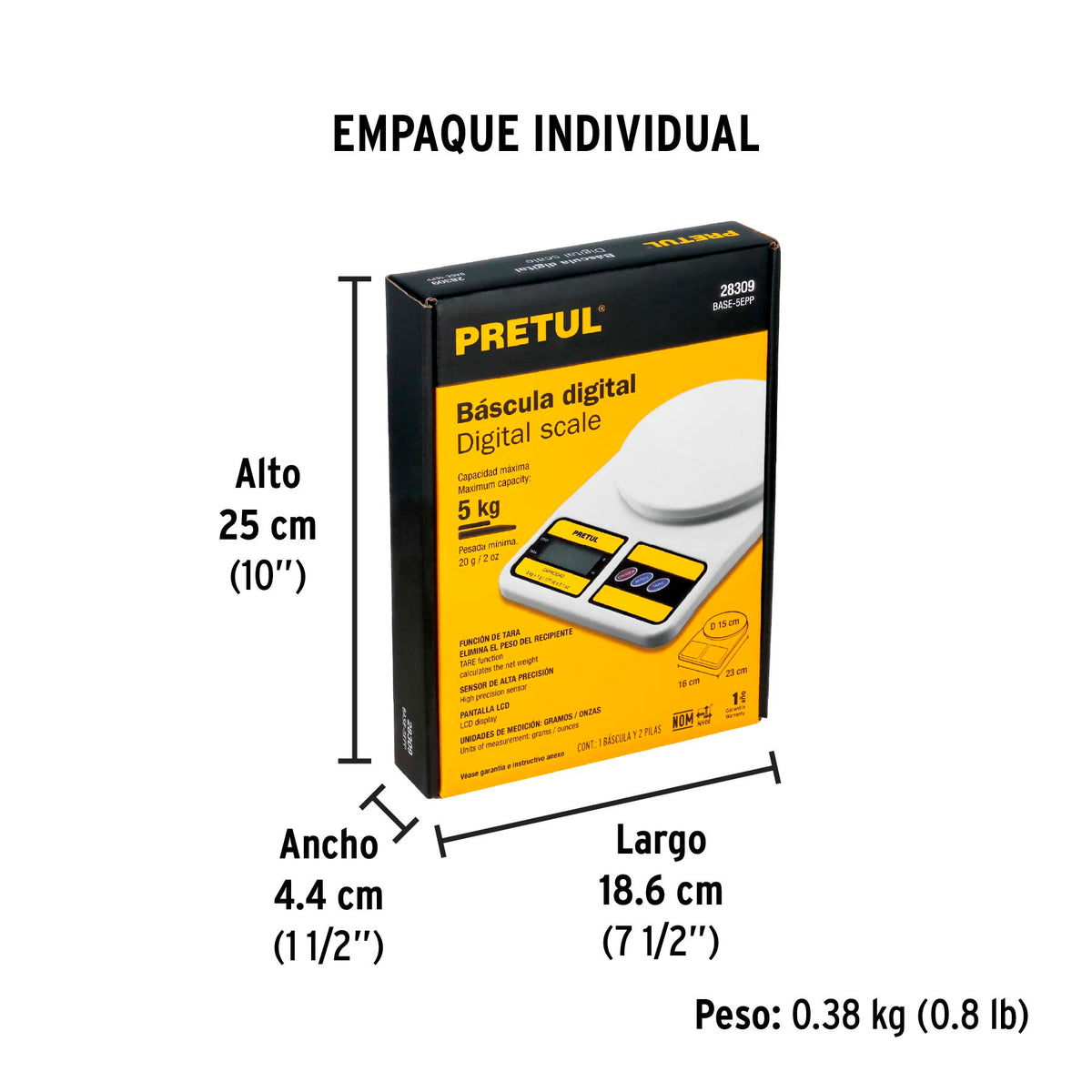 Báscula digital para cocina, plato de poliprop, 5 kg, Pretul