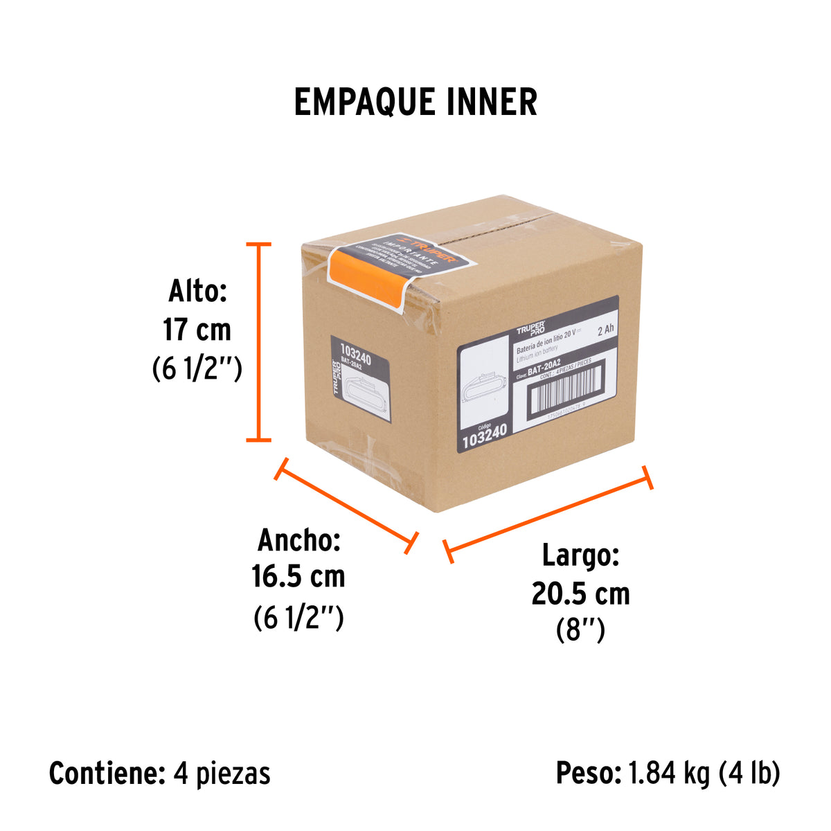 Batería ion litio, 20V, 2 Ah, TRUPER PRO